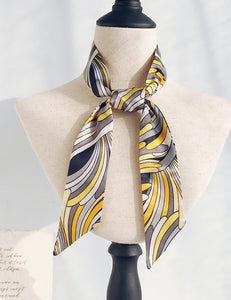 H483 Yellow & Gray Geometric Design Satin Scarf - Iris Fashion Jewelry