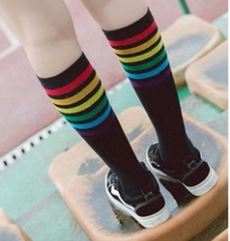 SF637 Black Rainbow Stripes Socks - Iris Fashion Jewelry