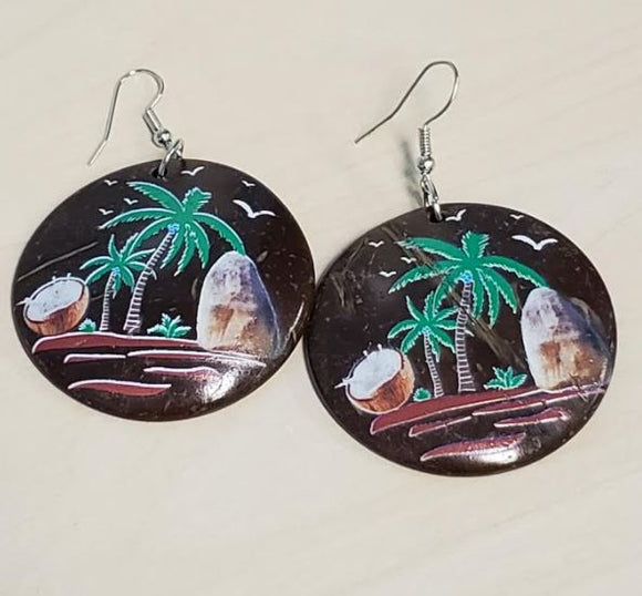 E960 Palm Tree Coconut Shell Wooden Earrings - Iris Fashion Jewelry