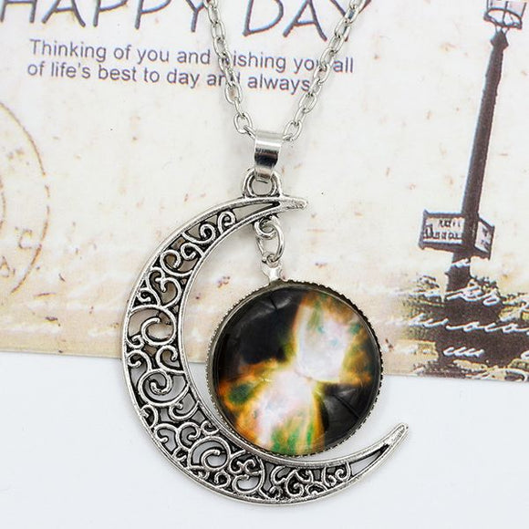 N1869 Silver Moon Stargazer Necklace with FREE Earrings - Iris Fashion Jewelry