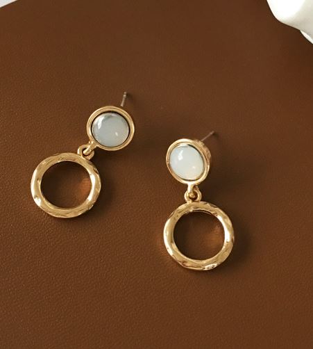 E1597 Gold White Gem Circle Dangle Earrings - Iris Fashion Jewelry