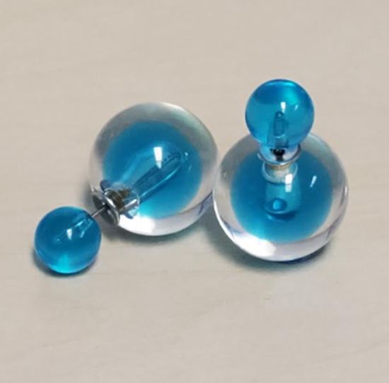 E1552 Clear Fashion Blue Inside Double Ball Earrings - Iris Fashion Jewelry