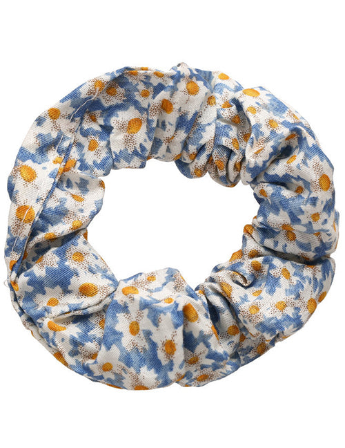 H759 Pale Blue White Flowers Hair Scrunchie - Iris Fashion Jewelry