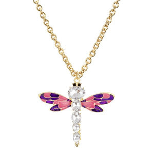 N1233 Gold Pink Purple Gemstone Dragonfly Necklace FREE Earrings - Iris Fashion Jewelry