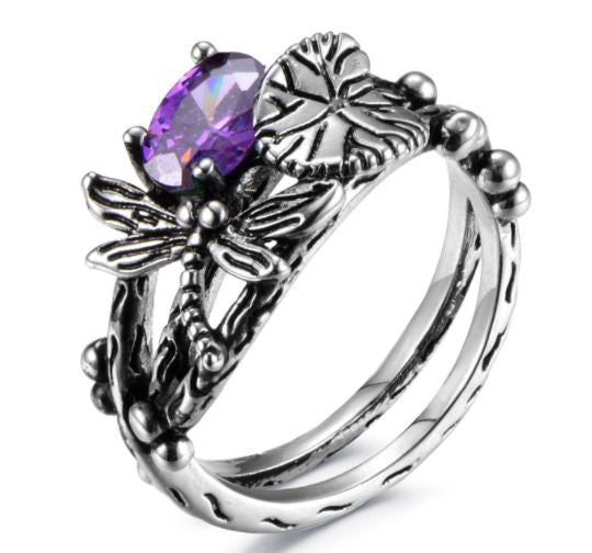 R99 Silver Lavender Gemstone Dragonfly Ring - Iris Fashion Jewelry