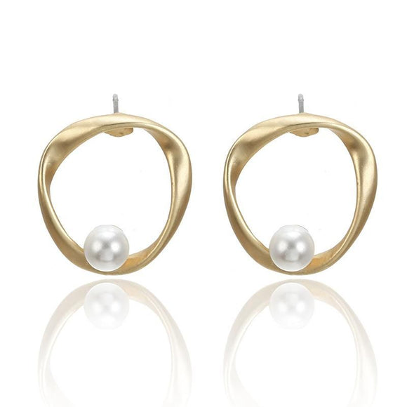 E634 Gold Irregular Hoop with Pearl Earrings - Iris Fashion Jewelry