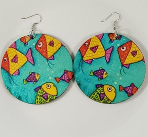 E78 Large Round Wooden Colorful Fish Earrings - Iris Fashion Jewelry