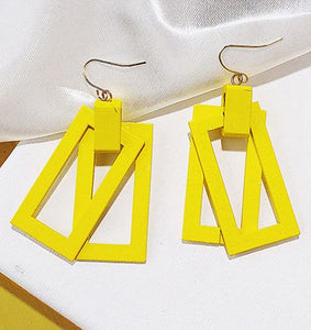 E717 Yellow Wooden Rectangle Earrings - Iris Fashion Jewelry