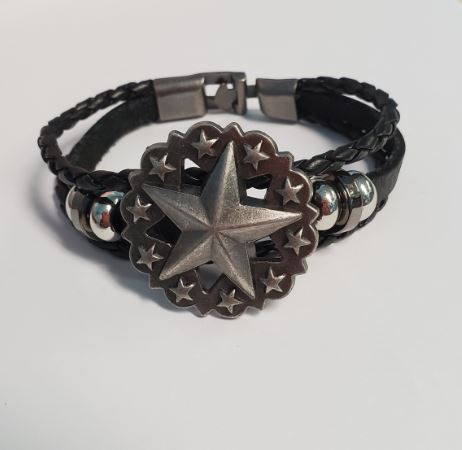*B533 Star Black Leather Bracelet - Iris Fashion Jewelry