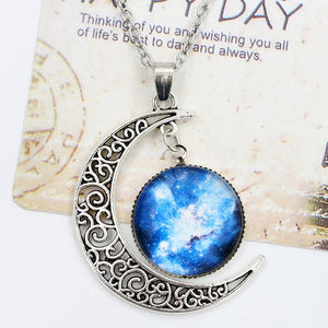 N1873 Silver Moon Stargazer Necklace with FREE Earrings - Iris Fashion Jewelry