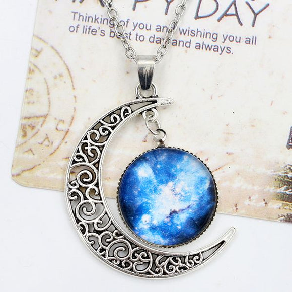 N1873 Silver Moon Stargazer Necklace with FREE Earrings - Iris Fashion Jewelry