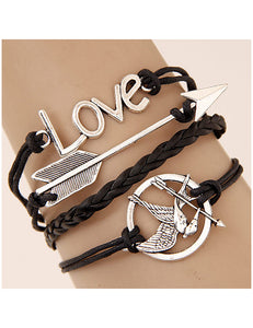 B740 Black Love Arrow Bird Leather Layer Bracelet - Iris Fashion Jewelry