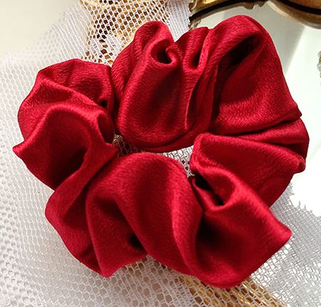 H782 Red Sateen Hair Scrunchie - Iris Fashion Jewelry