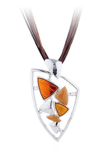 N1654 Orange Triangle Design Cord Necklace with Free Earrings - Iris Fashion Jewelry