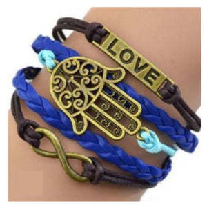 B241 Blue Buddhist Hand Leather Layer Bracelet - Iris Fashion Jewelry