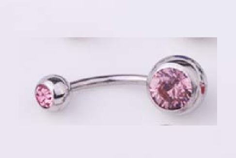 P17 Silver Double Ball Light Pink Gemstone Belly Button Ring - Iris Fashion Jewelry
