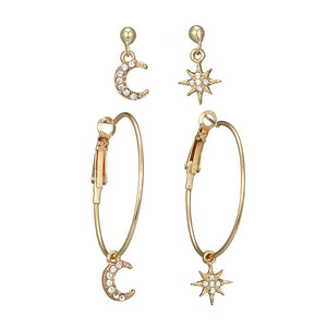 E1526 Gold Moon & Star Earring Set - Iris Fashion Jewelry