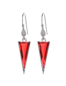 E1735 Silver Red Gemstone Triangle Earrings - Iris Fashion Jewelry