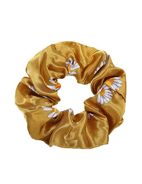 H764 Satin Golden Yellow Daisy Flower Hair Scrunchie - Iris Fashion Jewelry