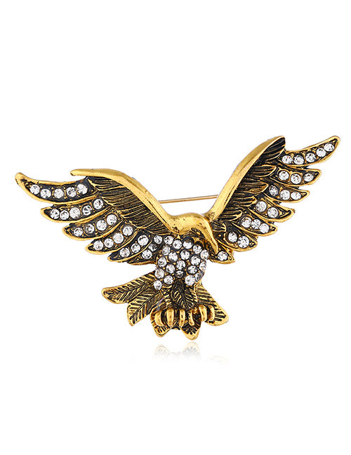 F129 Gold Rhinestone Eagle Fashion Pin - Iris Fashion Jewelry