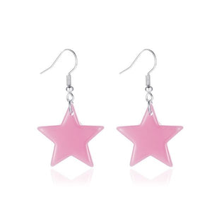 E521 Pink Star Dangle Earrings - Iris Fashion Jewelry