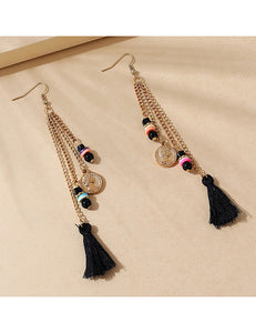 E364 Gold Black Tassel Earrings - Iris Fashion Jewelry