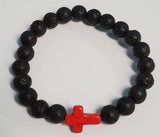 B554 Black Lava Stone Red Cross Bead Bracelet - Iris Fashion Jewelry