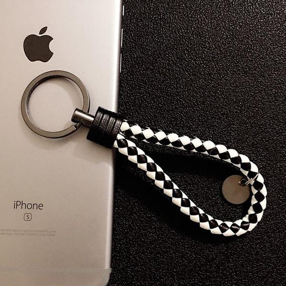 K34 Black & White Leather Keychain - Iris Fashion Jewelry