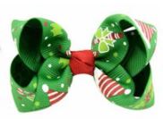 Z75 Green Candy Cane Hollies Santa Hat Christmas Small Hair Bow Clip - Iris Fashion Jewelry