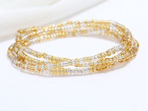 B1071 Champagne & Clear Seed Beads Strand Bracelet - Iris Fashion Jewelry