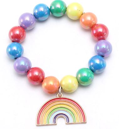 L267 Multi Color Pearlized Beads Rainbow Charm Bracelet - Iris Fashion Jewelry