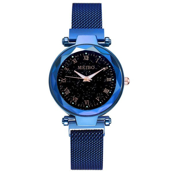 W179 Royal Blue Midnight Mesh Roman Numeral Collection Quartz Watch - Iris Fashion Jewelry
