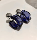 E1756 Silver Blue Acrylic Open Hoop Peek a Boo Earrings - Iris Fashion Jewelry