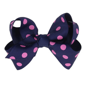 H802 Navy Blue Pink Polka Dot Small Hair Bow Alligator Clip - Iris Fashion Jewelry