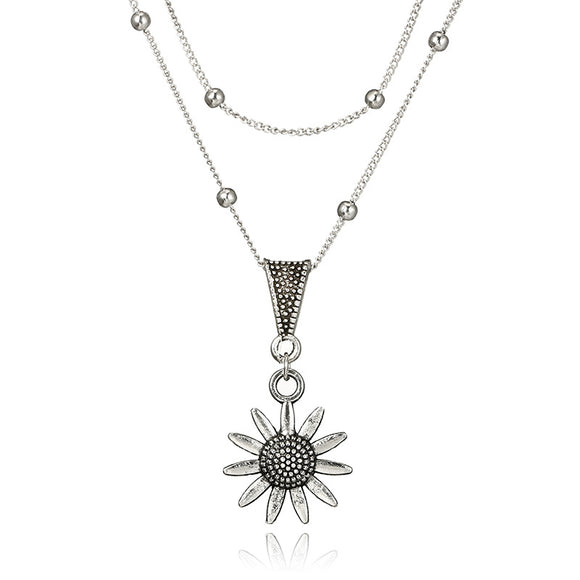 N394 Silver Layered Daisy Necklace with FREE Earrings - Iris Fashion Jewelry