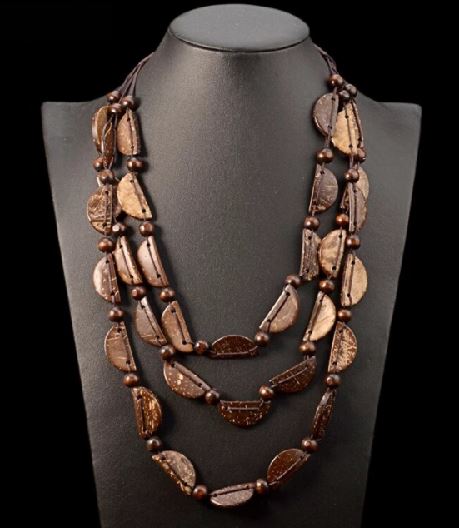 N1912 Brown Half Circle Layered Wooden Necklace with FREE EARRINGS - Iris Fashion Jewelry