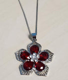 N03 Silver Red Gemstone Flower Necklace with FREE Earrings - Iris Fashion Jewelry
