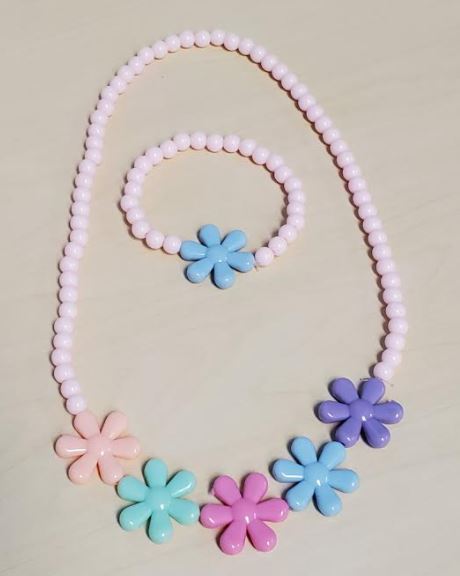 L225 Colorful Daisy Flowers Necklace & Bracelet Set - Iris Fashion Jewelry