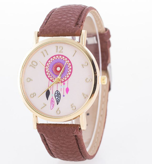 W563 Brown Pink Face Dreamcatcher Collection Quartz Watch - Iris Fashion Jewelry