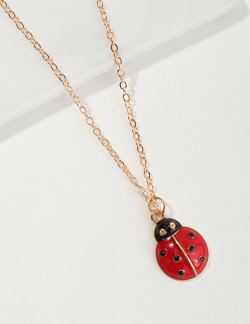 N527 Gold Red Baked Enamel Ladybug Necklace With FREE Earrings - Iris Fashion Jewelry