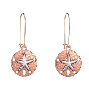 E901 Rose Gold Silver Sand Dollar Dangle Earrings - Iris Fashion Jewelry