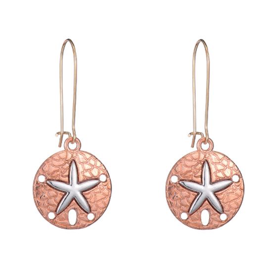 E901 Rose Gold Silver Sand Dollar Dangle Earrings - Iris Fashion Jewelry