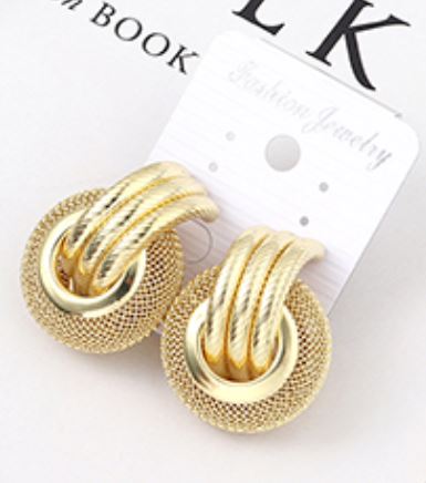 E1651 Gold Textured Mesh Circle Stud Earrings - Iris Fashion Jewelry