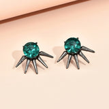 E1708 Gun Metal Spike Green Gemstone Earrings - Iris Fashion Jewelry