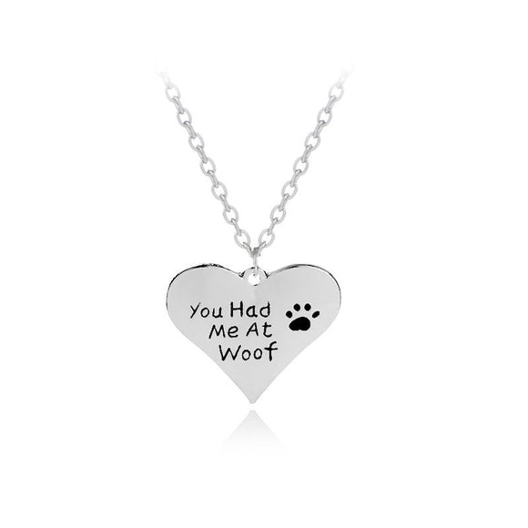 N779 Silver You Had Me At Woof Heart Necklace FREE Earrings - Iris Fashion Jewelry