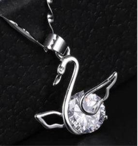 N894 Silver Dainty Swan Rhinestone Necklace with FREE Earrings - Iris Fashion Jewelry