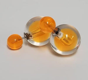 *E1313 Clear & Orange Double Ball Earrings - Iris Fashion Jewelry