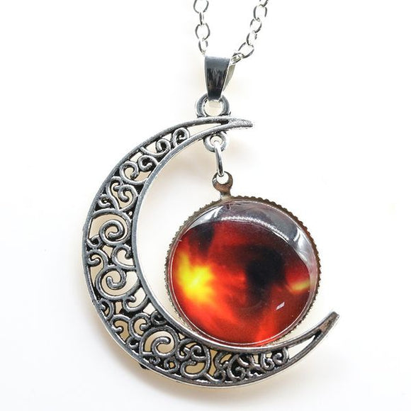 N1875 Silver Moon Stargazer Necklace with FREE Earrings - Iris Fashion Jewelry