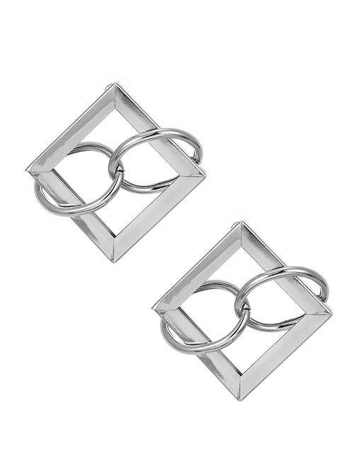 E1371 Large Silver Diamond and Rings Metal Earrings - Iris Fashion Jewelry