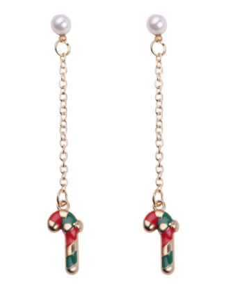 *Z101 Candy Cane Pearl Dangle Earrings - Iris Fashion Jewelry